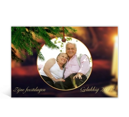 Voorbeeld foto kerstkaart met kerstboom-hanger