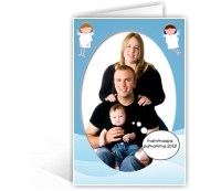 Voorbeeld foto kerstkaart met ovaal fotokader en engeltjes