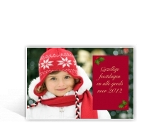 Voorbeeld foto kerstkaart met rood tekstkader 