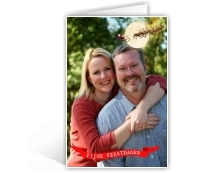 Voorbeeld foto kerstkaart met banier en arreslee
