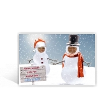voorbeeld foto kerstkaart gezicht in sneeuwpoppen