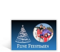 Voorbeeld foto kerstkaart ronde lijst en gloeikerstboom