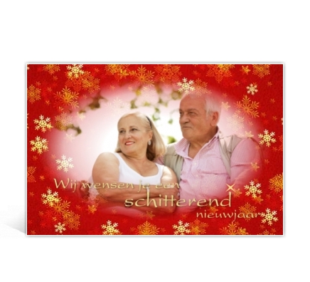 Voorbeeld foto kerstkaart met rode sterrrenlijst