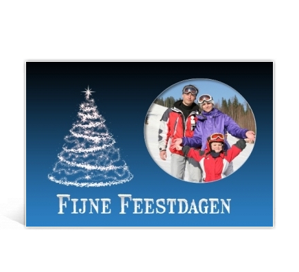 Voorbeeld foto kerstkaart ronde lijst en gloeikerstboom