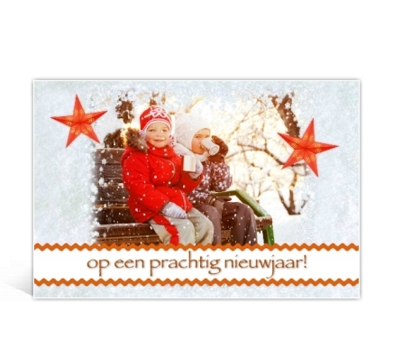 Voorbeeld foto kerstkaart met sneeuwachtergrond en tekststrook